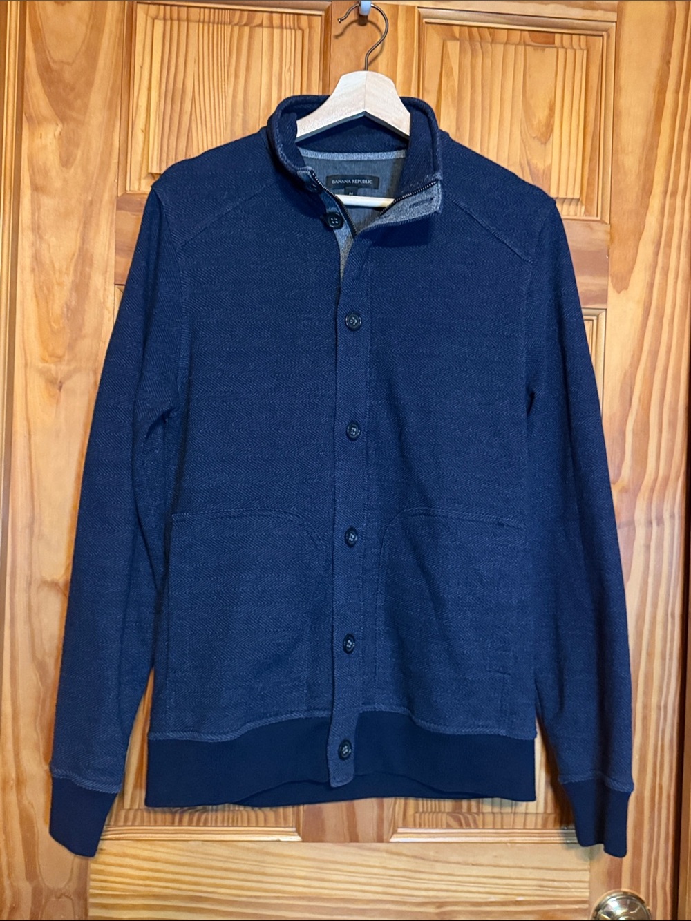 Banana Republic Men's Dark Navy Zip/Button-Front Cardigan